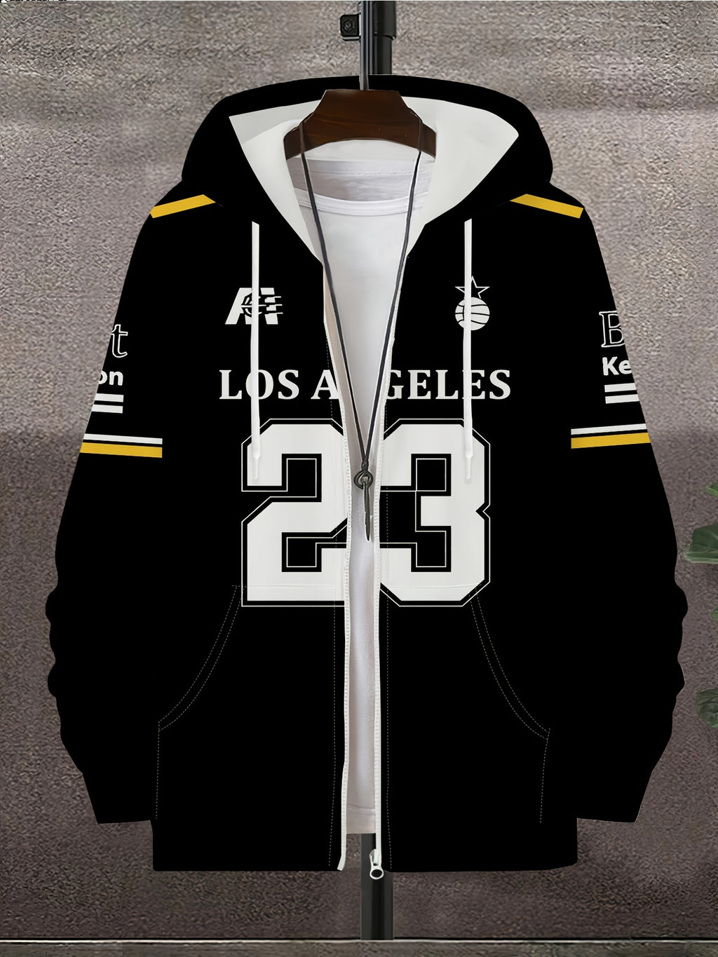 Men's Trendy Basketball Sports Printed Zip-Up Hoodie Los Angeles Number 23 Letter Pattern Fashion Casual Versatile Top Spring Autumn New Youth Handsome Outerwear, - Mixed colors
