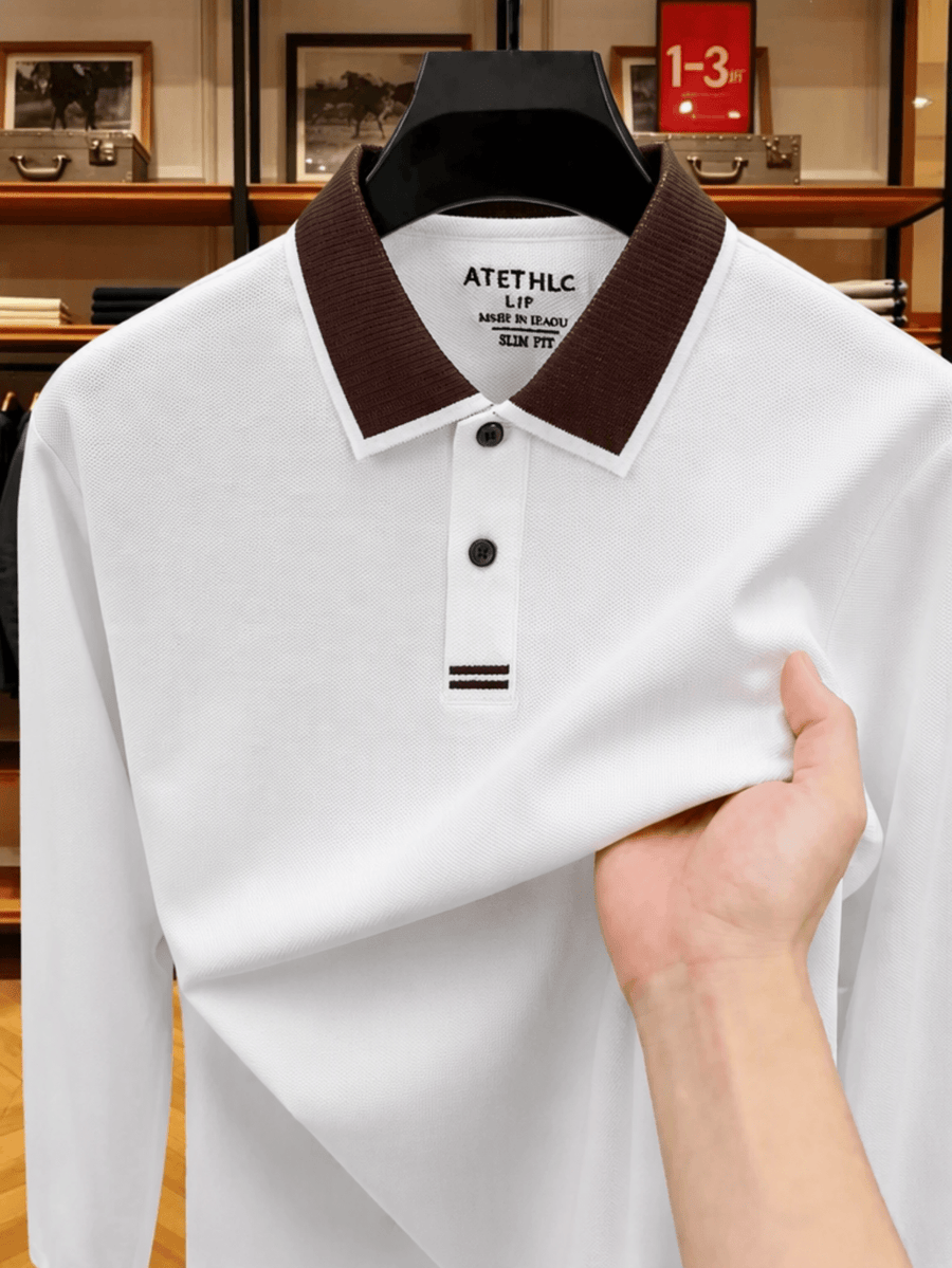 Men's Clothing Christmas Gift Father's Day Golf Fishing Tennis Casual Long Sleeve Polo Shirt Long Sleeve T Shirt New Spring Autumn Middle Aged Men Cotton Lapel Polo Shirt Pique Plain Weave Business Casual Top for Men - White