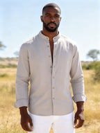 26-Year-Old Men'S New Small Stand-Up Collar Long-Sleeve Shirt, Classic Solid Colors And Multi-Colors Available. Soft, Breathable, Loose Fit for Men, Versatile Shirt for Daily Leisure - Grey