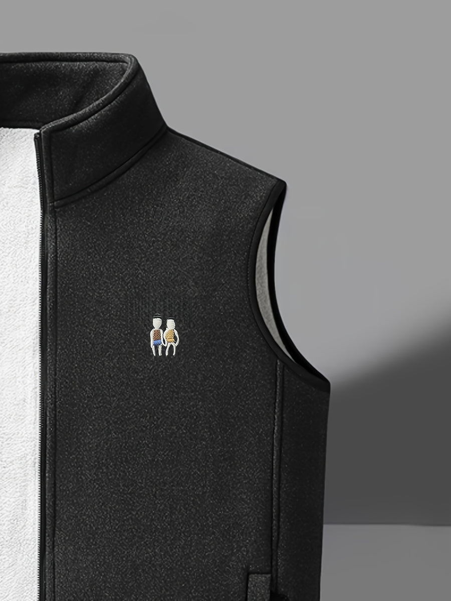 Men's Autumn Winter Casual Fleece-Lined Vest, Thickened Faux Blend Fleece Stand Collar Cardigan Vest for Outdoor and Home Wear, Warm Sleeveless Jacket Vest - Dahei-2368