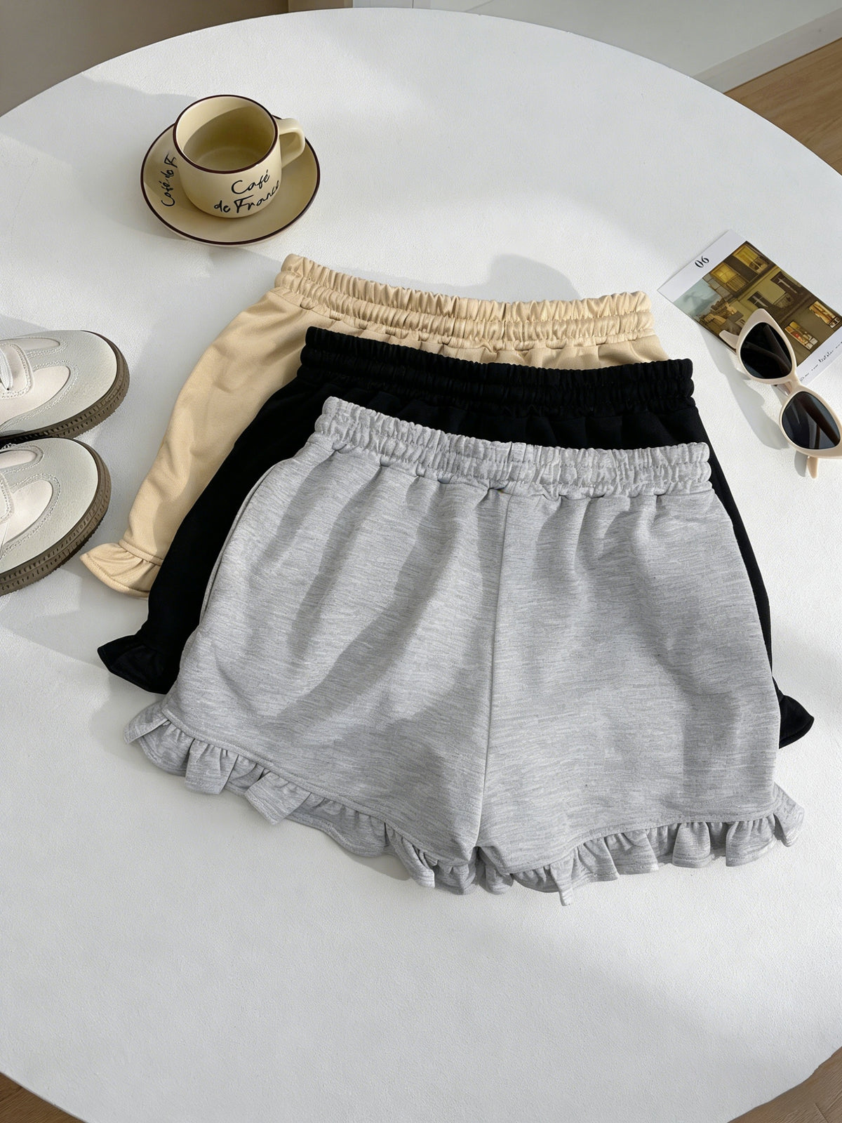 3-Pack Women's Loose-Fit Casual Shorts with Lace Trim, Drawstring Low-Waist Summer Loose Shorts with Pockets, Hot Shorts, Beach Vacation Apparel, Running Shorts, Comfortable Spring/Summer Fashion - Black+Gray+Ginger