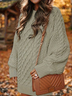 Women's Sweater Dress, Women's Long Sleeve Crew Neck Textured Knitted Dresss - Grey