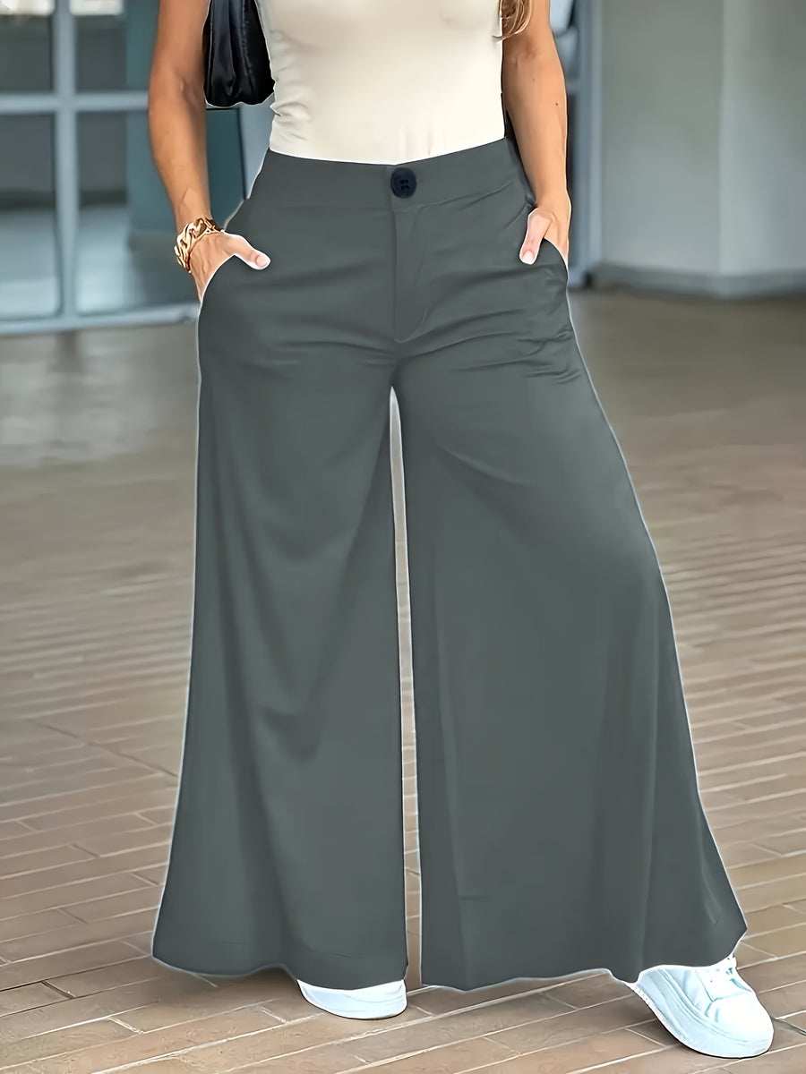 Women's Slim-Fit Casual Pants, Spring-Summer-Autumn Long Pants, High-Waist Fashion Pocket Casual Pants, High-Waist Versatile Casual Wide-Leg Pants - Dark Gray