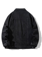 Men's Loose Fit Denim Jacket, Casual Street Style Multi-Pocket Long-Sleeve Cargo Jacket, Classic Vintage Washed Rugged Wear Durable Trucker Jacket, Breathable Comfy Outdoor Work Coat for Fishing Hiking Camping Climbing, Jeans Jacket - Denim Black