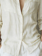 Women's Elegant Casual Solid Color Long Sleeve Shirt, Breathable Soft Fabric, Spring Summer Autumn 2026 New Top - Ivory White
