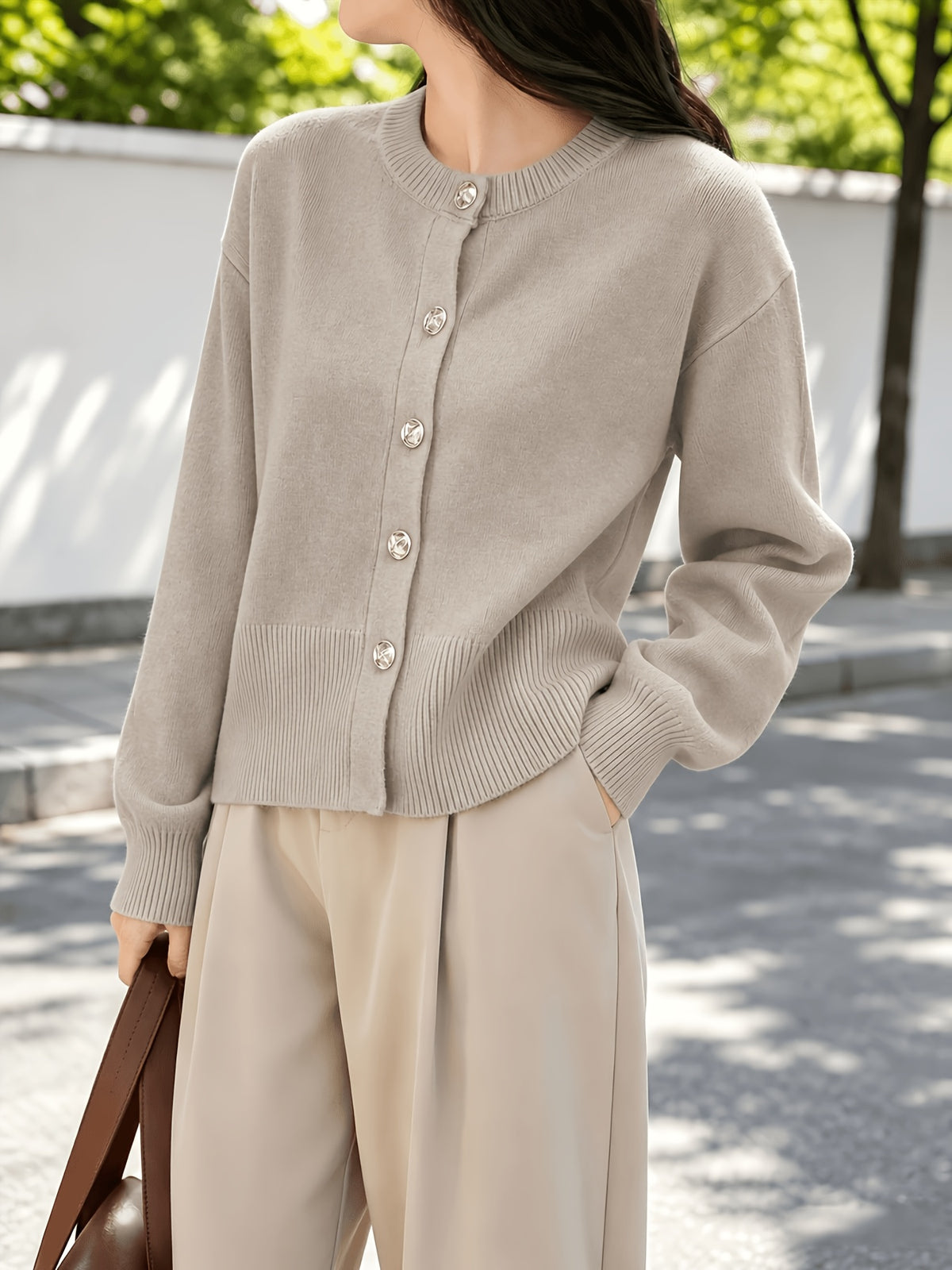Cozy Women's Cardigan with Floral Button Accents, Soft Stylish Cardigan for Casual Daily Wear - Grey