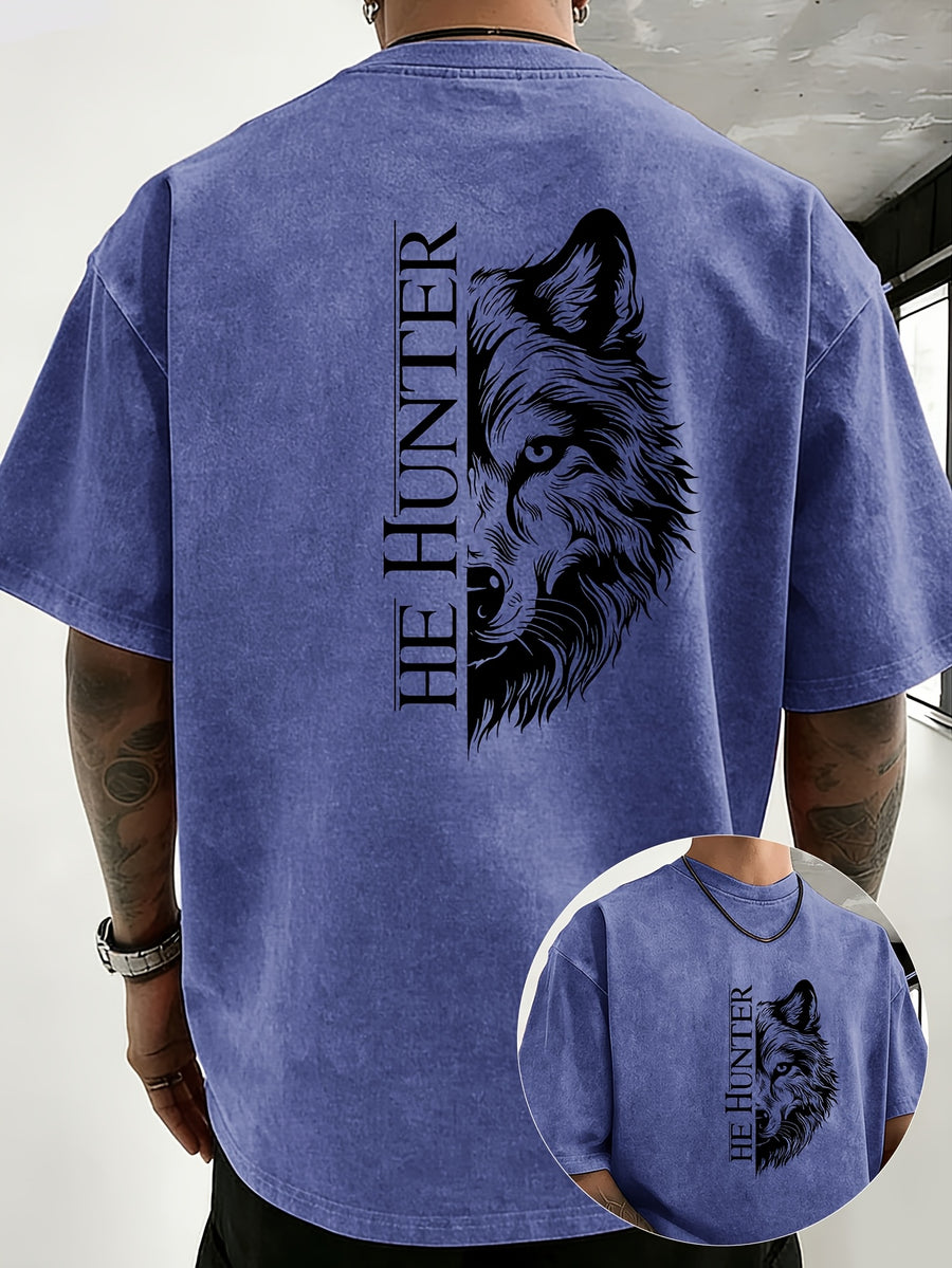 Vintage Washed Loose Double-Faced Print T-Shirt with Letter Pattern, Unisex Classic Basic Style, Soft And Durable Short Sleeve, Suitable for Students And Office Workers - Blue