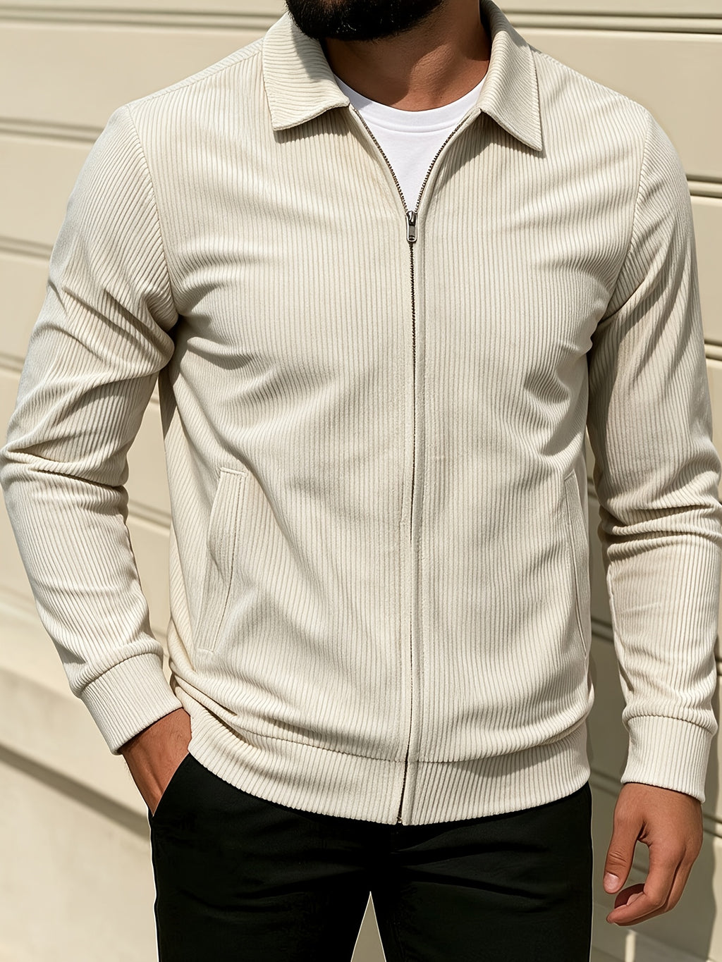 [Pearson OBM] Spring/Autumn New Men'S Solid Color Fashion Corduroy Jacket, Suitable for Outdoor Leisure Activities And Daily Work Commute - Khaki