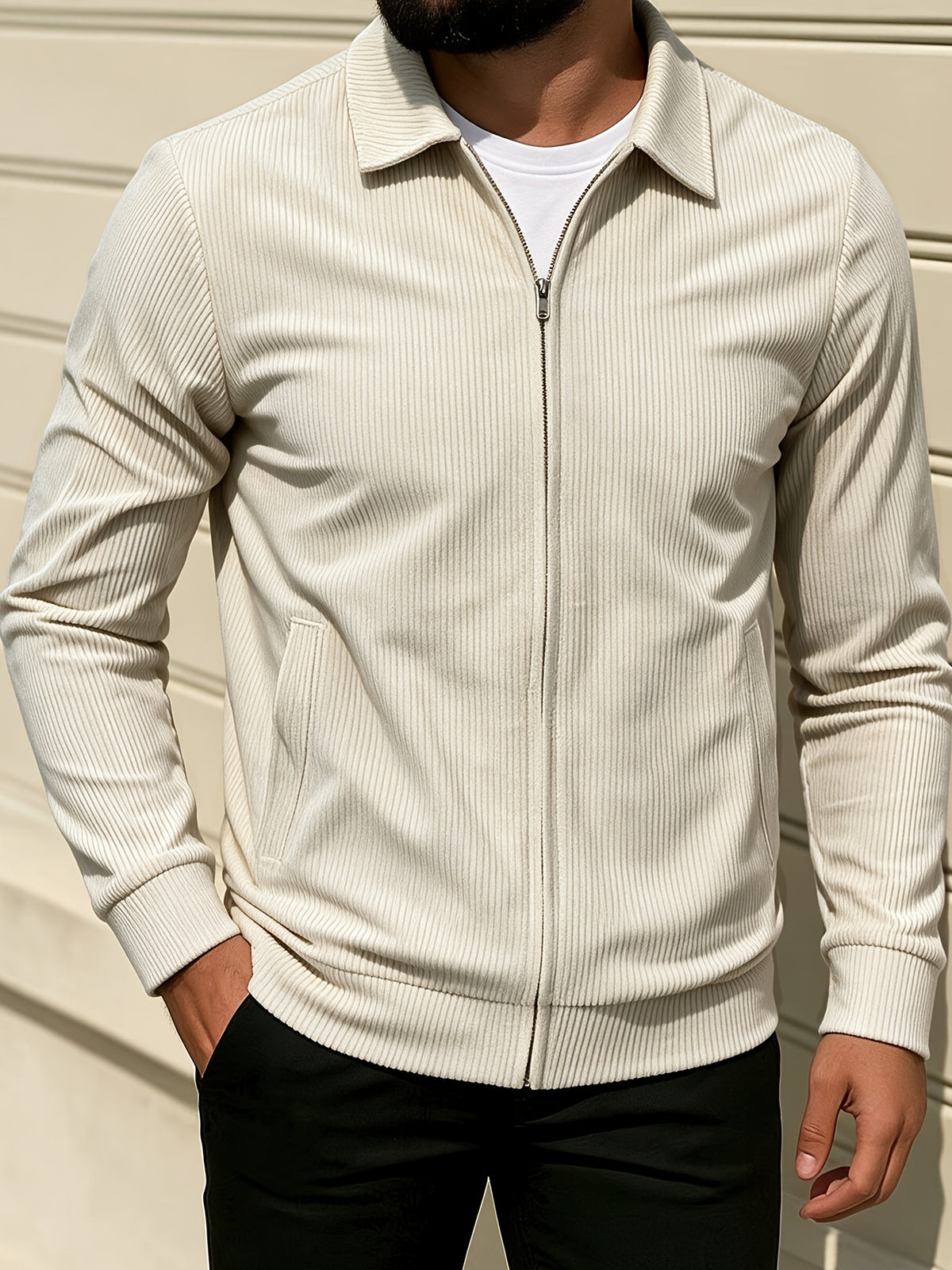 [Pearson OBM] Spring/Autumn New Men'S Solid Color Fashion Corduroy Jacket, Suitable for Outdoor Leisure Activities And Daily Work Commute - Khaki