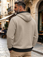 Autumn Winter Men'S Thick Jacquard Long Sleeve Cardigan Hooded Jacket Coat, Fashionable Checkered Jacquard Texture Fabric Comfortable, Suitable for Daily Outings, Outdoor Sports, Travel, And Vacation, Lightweight Comfortable Regular Fit - Khaki