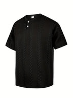 Random 3-Pc Men'S Henley Shirts, Casual Short Sleeve, Classic Small Stand Collar, Rice Ear Jacquard Henley Short Sleeve T-Shirt, Suitable for Daily Outings, Random Color Not Specified - Mixed colors