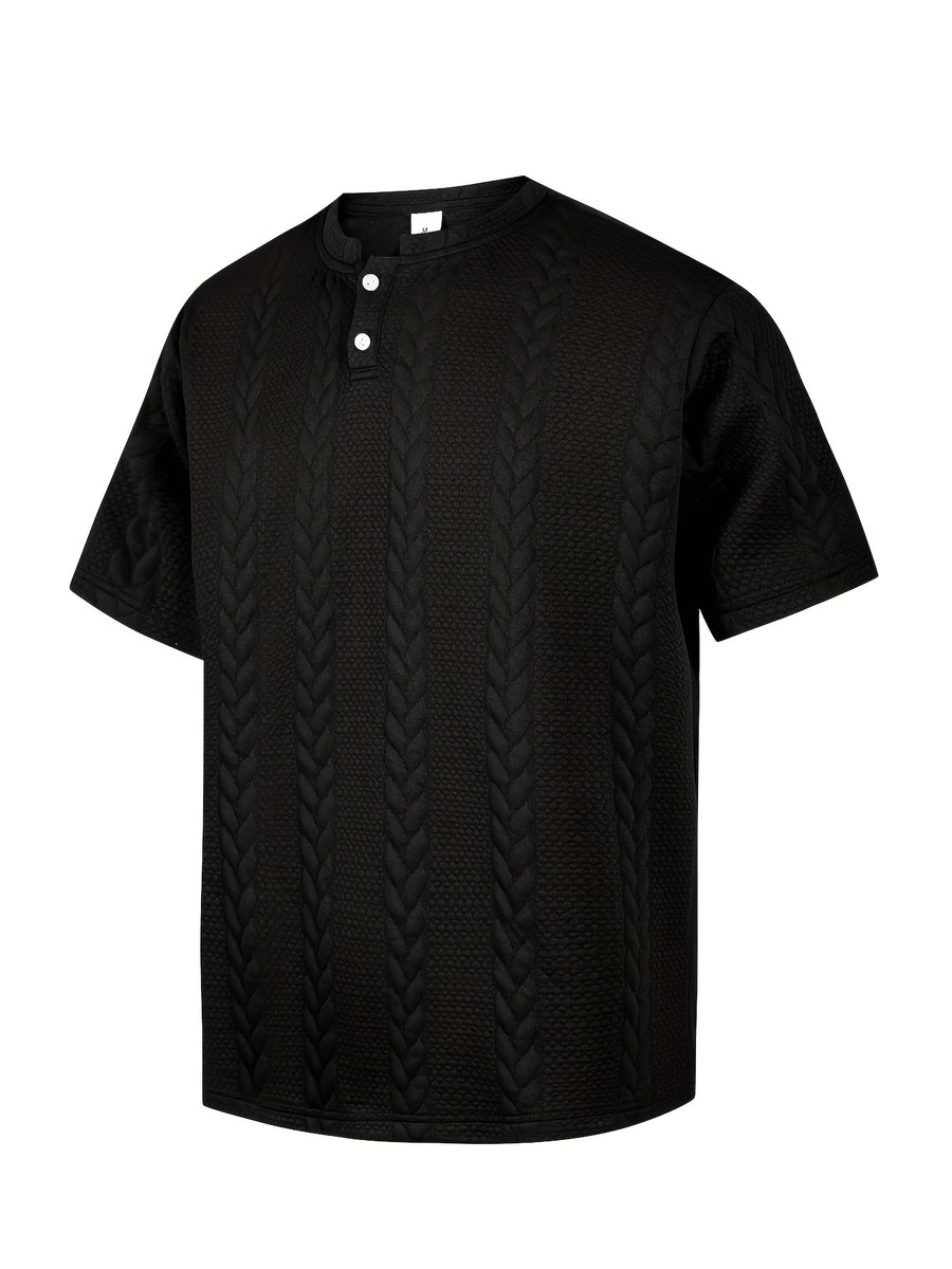 Random 3-Pc Men'S Henley Shirts, Casual Short Sleeve, Classic Small Stand Collar, Rice Ear Jacquard Henley Short Sleeve T-Shirt, Suitable for Daily Outings, Random Color Not Specified - Mixed colors