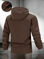 Men'S Solid Color Hooded Jacket | Solid Multi-Functional Style Lightweight Trench Coat, Suitable for Spring And Autumn, for Daily Commute And Street Style; Universal Fit, Regular Fit. -5639 - Coffee Brown