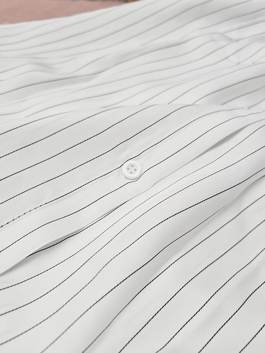 Spring/Autumn Lightweight Trendy Men's Versatile Minimalist Striped Casual Long-Sleeve Shirt, Simple Commuter Fashion Casual Outerwear Shirt - White