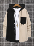 Color-Block Hooded Long Sleeve Shirt Men'S Jacket Spring Autumn Casual Versatile Shirt - Black