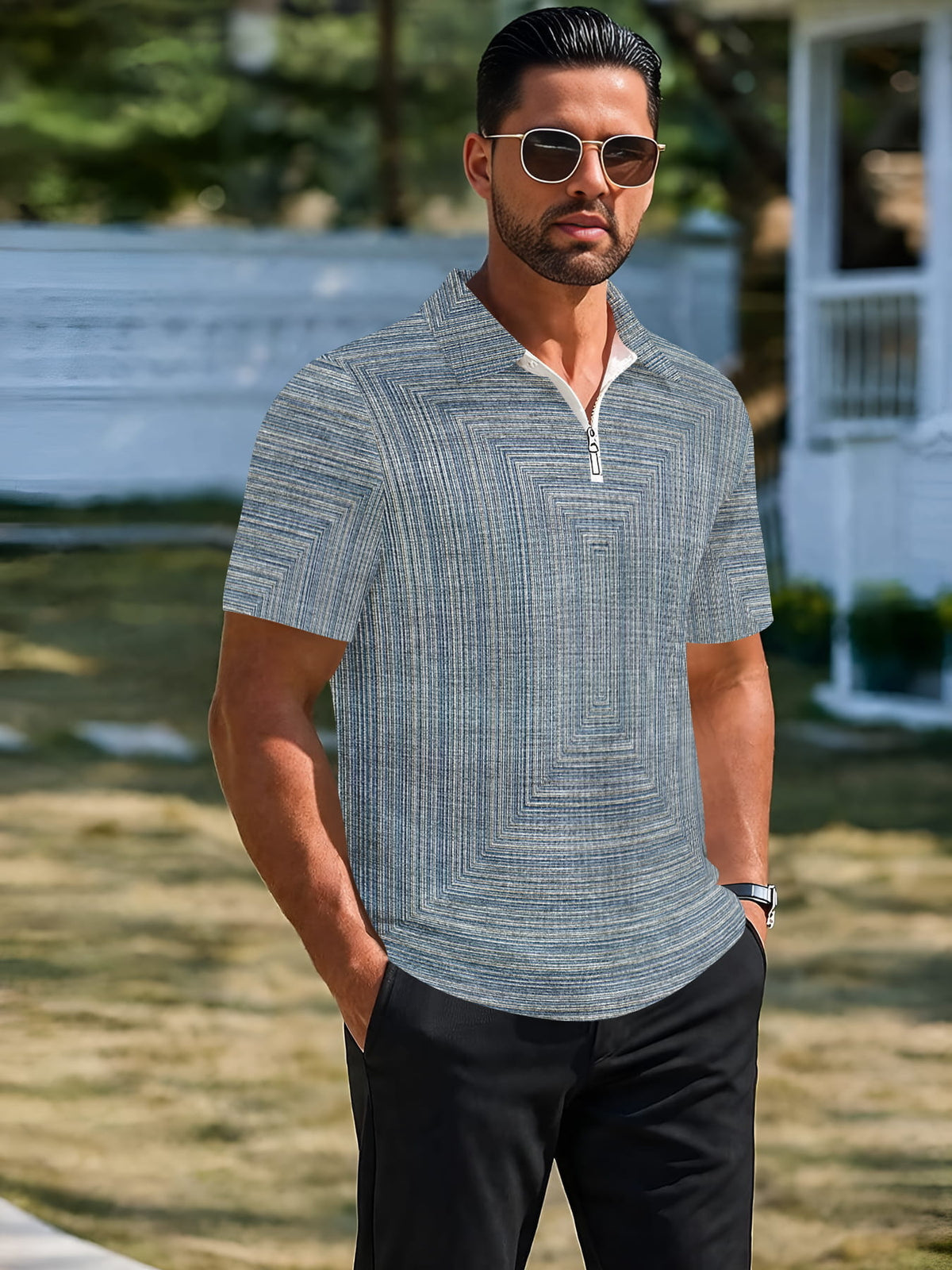 Summer Men'S Waffle Half-Button Zipper Stand-Collar Short Sleeve Polo Shirt, Loose Casual T-Shirt, Soft Breathable Non-Stuffy All-Match Top - Mixed colors