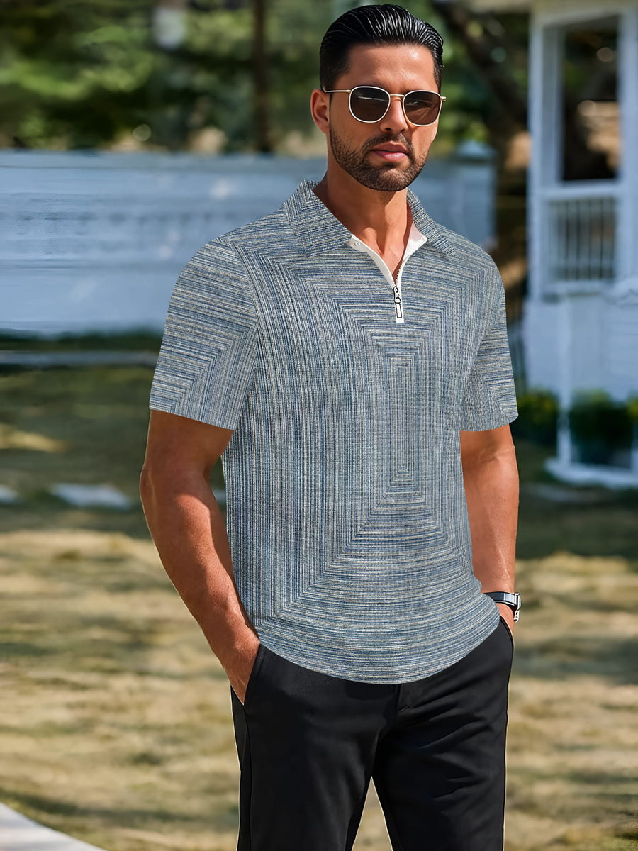 Summer Men'S Waffle Half-Button Zipper Stand-Collar Short Sleeve Polo Shirt, Loose Casual T-Shirt, Soft Breathable Non-Stuffy All-Match Top - Mixed colors
