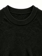 Men's Raglan Crew Neck Short Sleeve Knitwear with Street Graffiti Letter Print, Thin, Breathable, Casual Half-Sleeve - Black