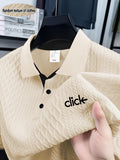 CLICK Print Summer Temperament Heavyweight Men'S Contrast Collar Short Sleeve Polo Shirt New Jacquard Fabric Comfortable Casual Contrast Collar Men'S Short Sleeve Clothing Jacquard Fabric Texture Random - Khaki