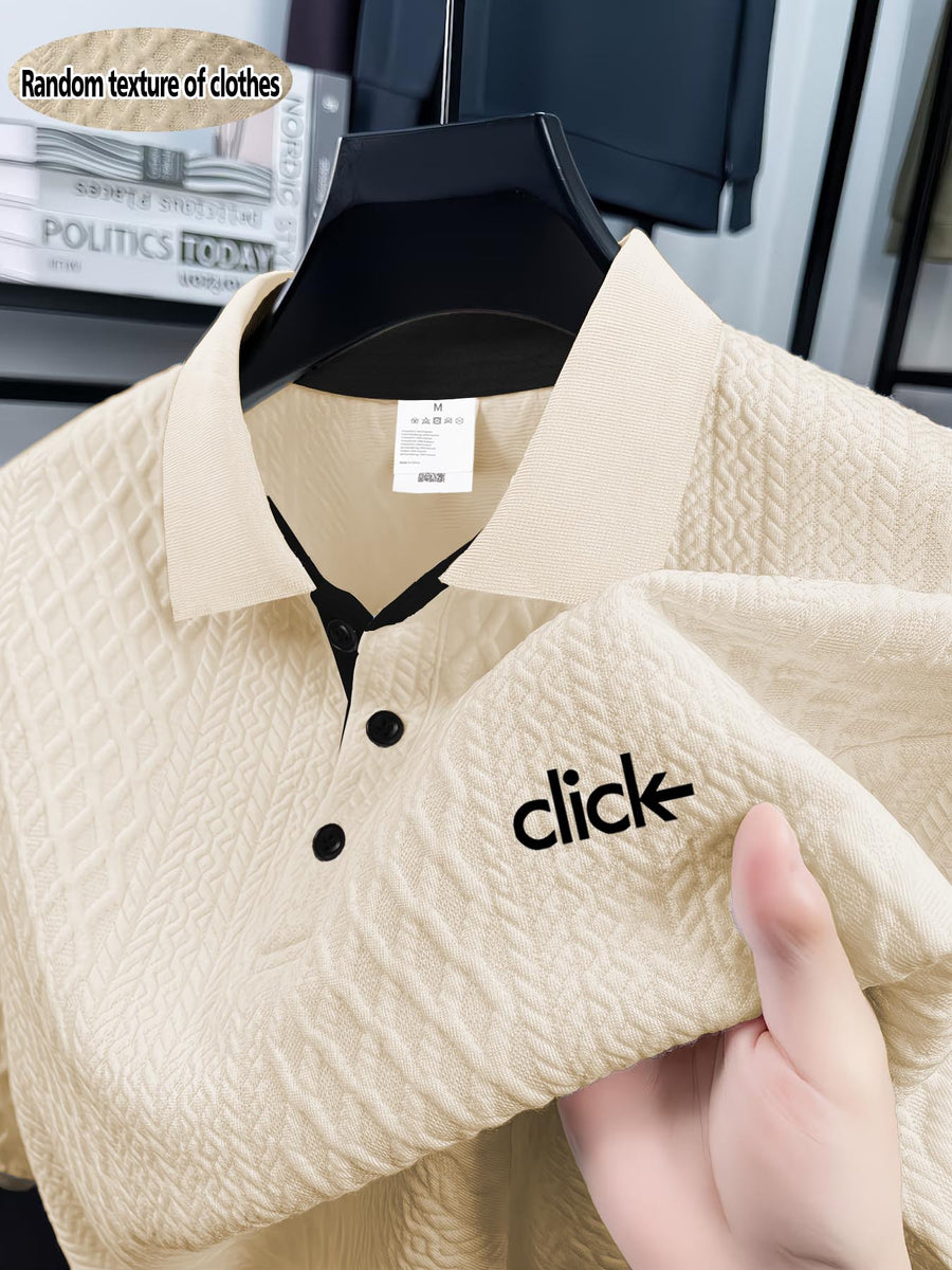 CLICK Print Summer Temperament Heavyweight Men'S Contrast Collar Short Sleeve Polo Shirt New Jacquard Fabric Comfortable Casual Contrast Collar Men'S Short Sleeve Clothing Jacquard Fabric Texture Random - Khaki