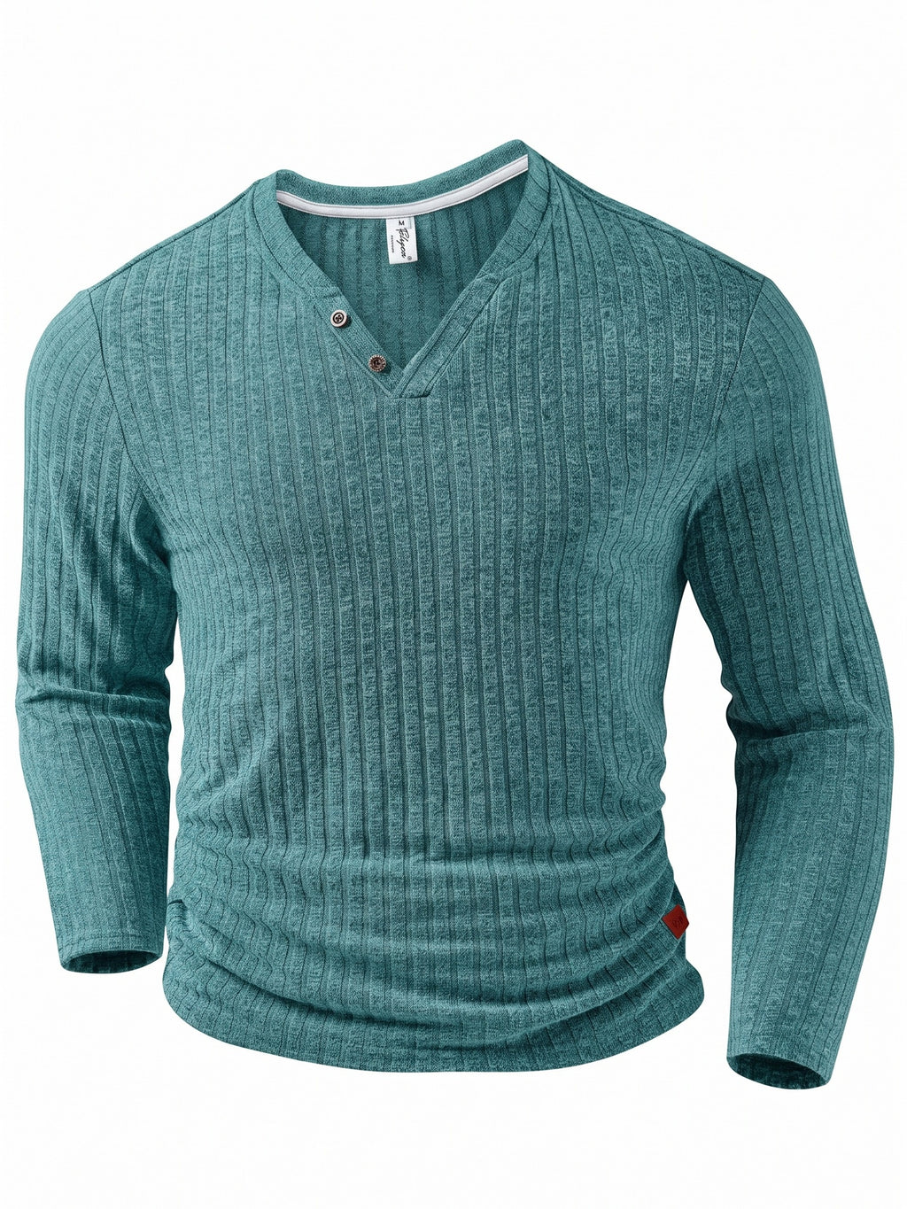 Men'S Fashion Top, Autumn Winter Outdoor Casual Base Layer Shirt, Textured Ribbed Fabric, Solid Color V-Neck Button-Up Long Sleeve Patchwork Men'S Henley Shirt - Royal Blue