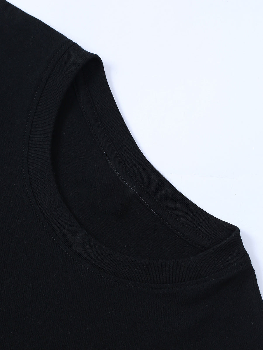 Minimalist Line Bear 'OK' Letter Print T-Shirt, Loose Fit, Casual and Relaxed Vibe, Perfect for Stylish Youthful Daily Street Outfits. - Black
