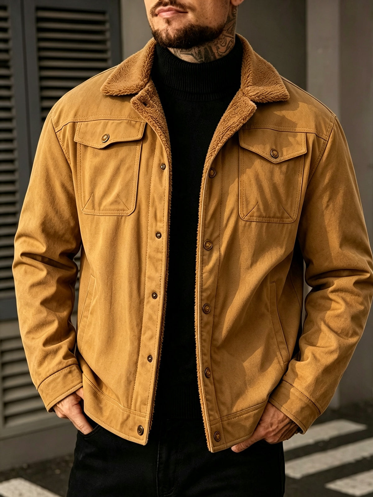 2026 European American New Men'S Outing Fashion Trendy Fleece Warm Jacket Coat - Coffee Color