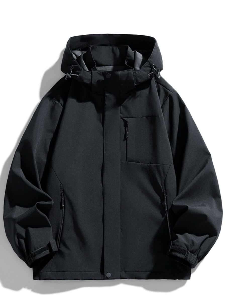 Men'S Jacket, Spring Autumn Outdoor Sports Casual Hooded Windproof Trendy Coat, Mountaineering Wear, Trench Coat - Black