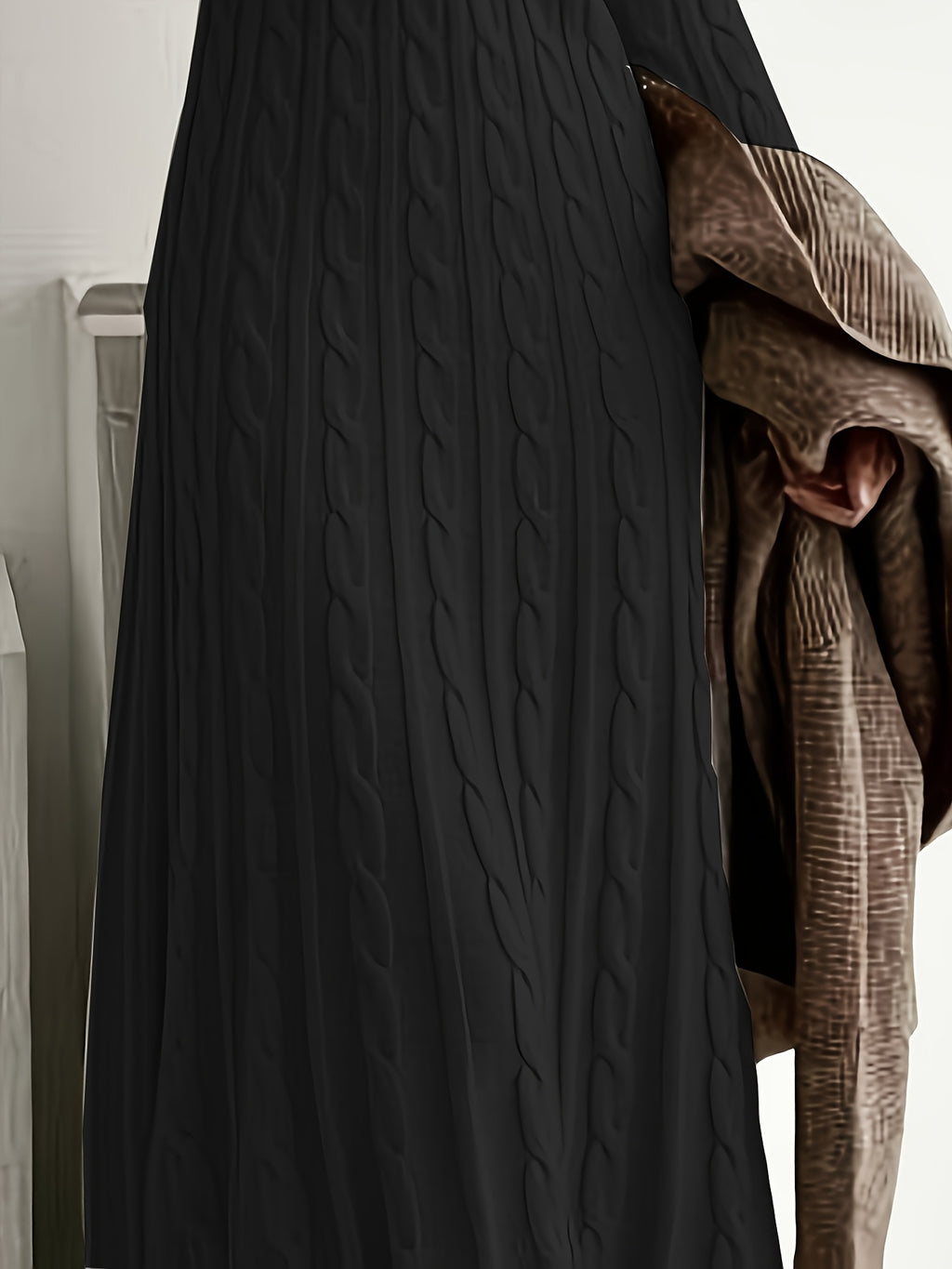 Autumn/Winter Fashionable, Elegant, Casual, and Commuter-Style French-Style Women's Dress, New Fabric Maxi Dress with High-End Color Tones and Textures - Black