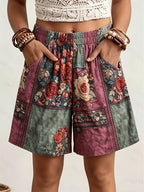 Ethnicity Retro Bohemia Patchwork Flowers Women'S Art Print And Casual Short Pants - Mixed colors