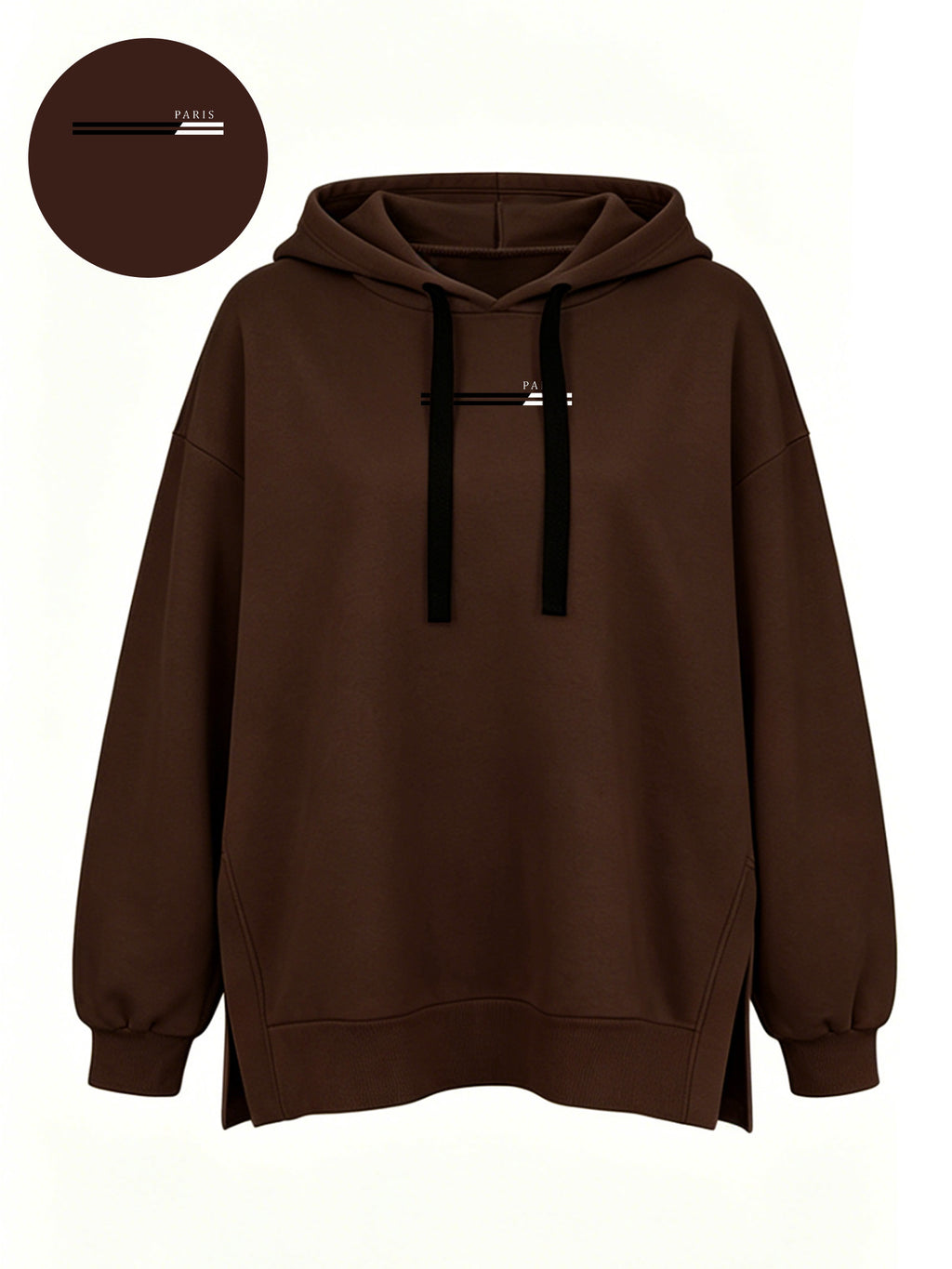 Women'S Fashion Hooded Sweatshirt for Autumn And Winter - Pattern Print Design, Side Slit Detail, Pullover Hoodie - Dark Brown