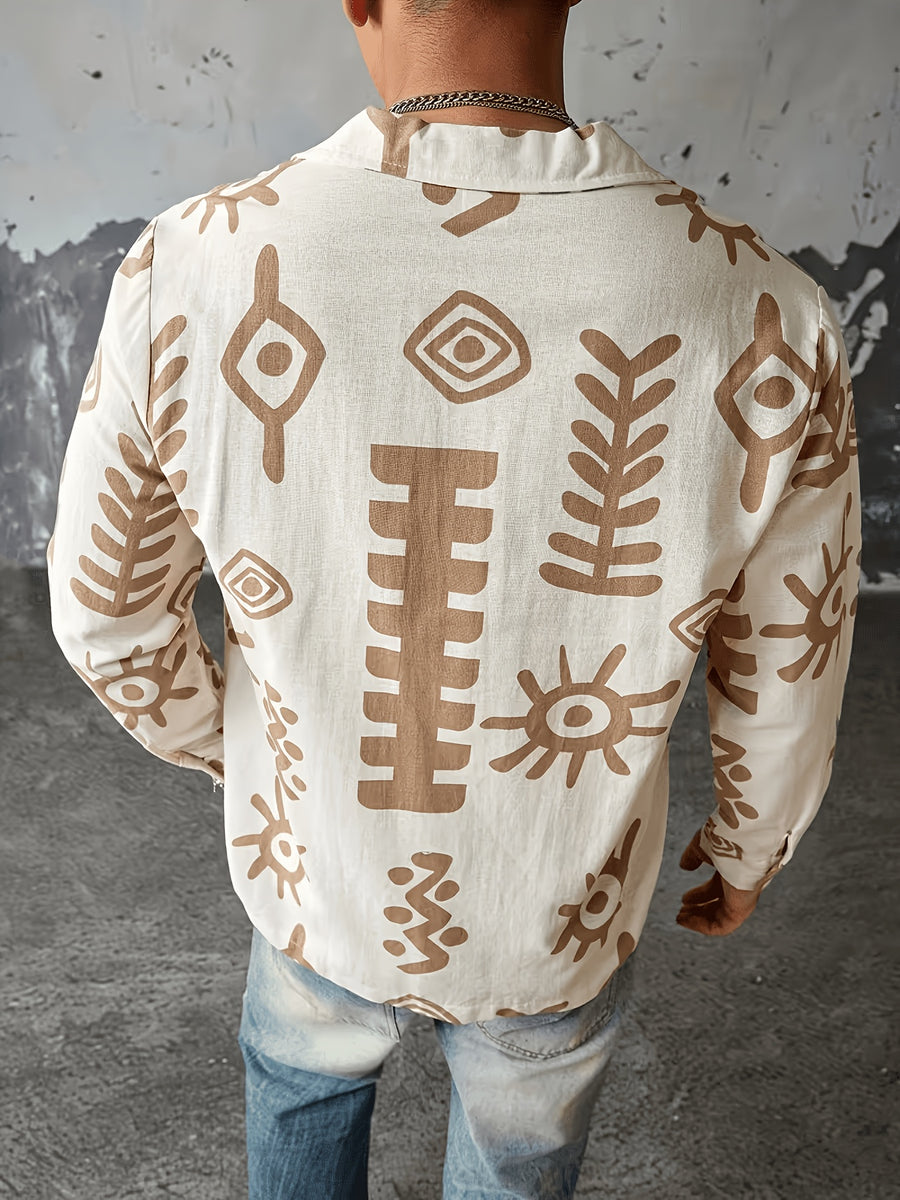 Casual Style Fashion Men'S Shirt, Print Long Sleeve Shirt, Comfortable Commute Top - Mixed Color 1