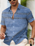 Print Design - Non-Textured 2D Printing Faux Denim Style Men'S Casual Shirt, Print Faux Denim Pattern with Summer Stitch Detailing - Mixed colors