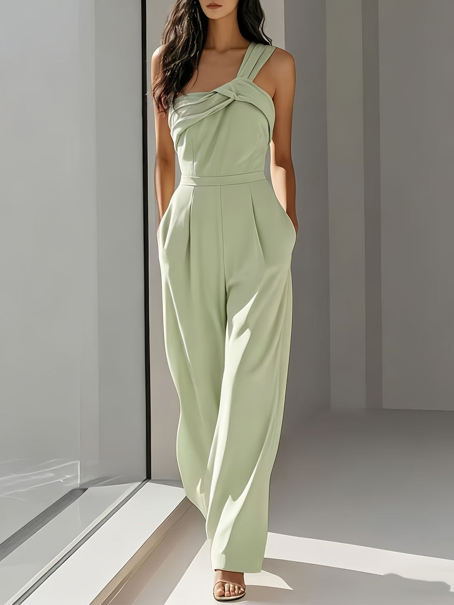 YL25053 Elegant Style Spring/Summer Off-Shoulder Solid Color Jumpsuit with Long Pants - Green