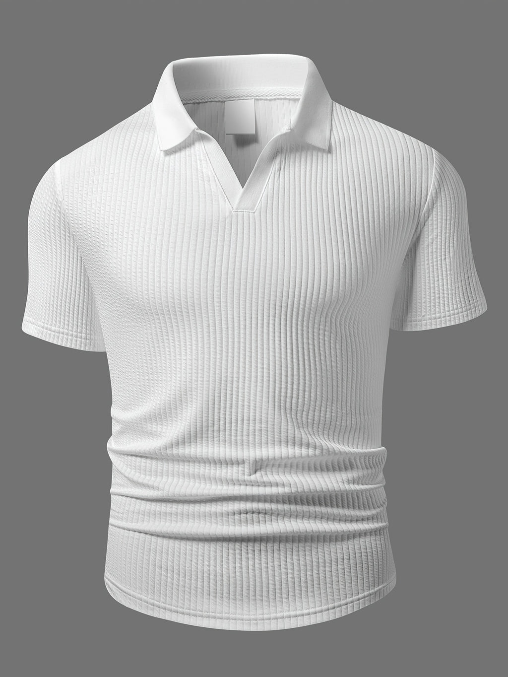 Men's High-End Vertical Stripe Knit Polo Shirt, White Slim Fit Short Sleeve, Textured Light Luxury Fabric, Mature Business Casual Style, Summer Exquisite Lapel Top - White