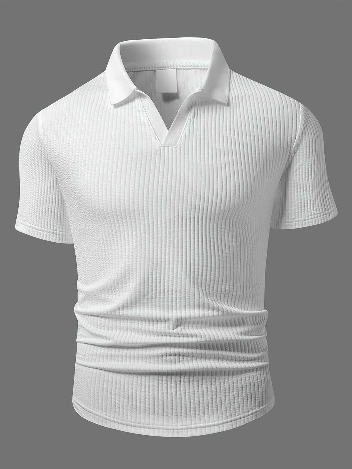 Men's High-End Vertical Stripe Knit Polo Shirt, White Slim Fit Short Sleeve, Textured Light Luxury Fabric, Mature Business Casual Style, Summer Exquisite Lapel Top - White