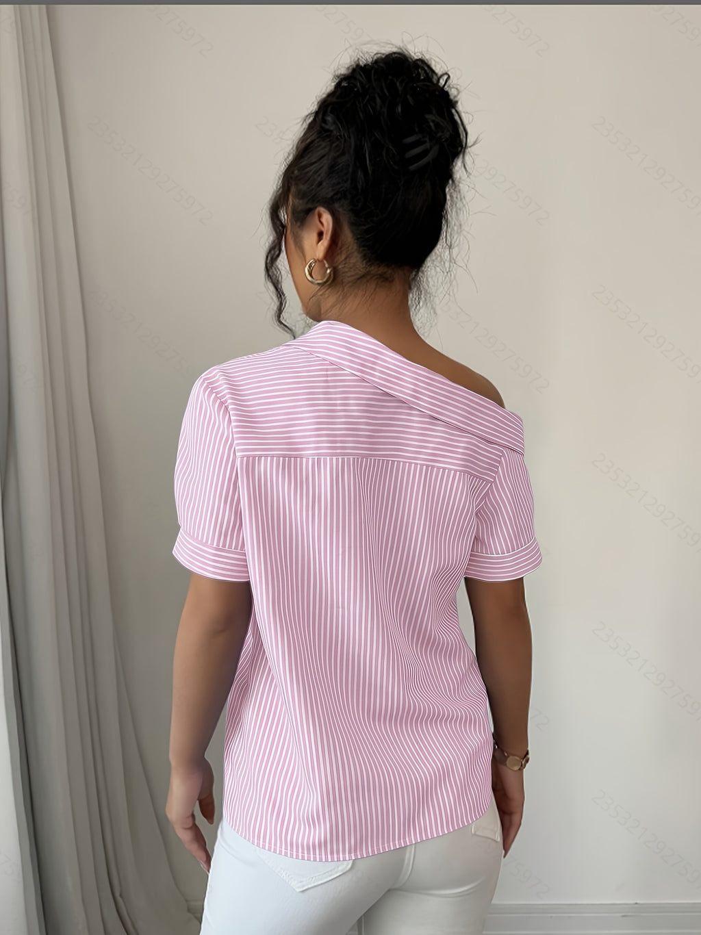 Casual Striped Off-the-Shoulder Shirt - Pink Color