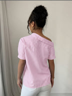 Casual Striped Off-the-Shoulder Shirt - Pink Color