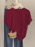 Yin Yang Cause and Effect Print Short Sleeve, Casual Women's Short Sleeve, Simple and Stylish Design, Versatile for Any Outfit, Suitable for Spring, Summer, and Autumn, Machine Washable, Comfortable Fit - Burgundy