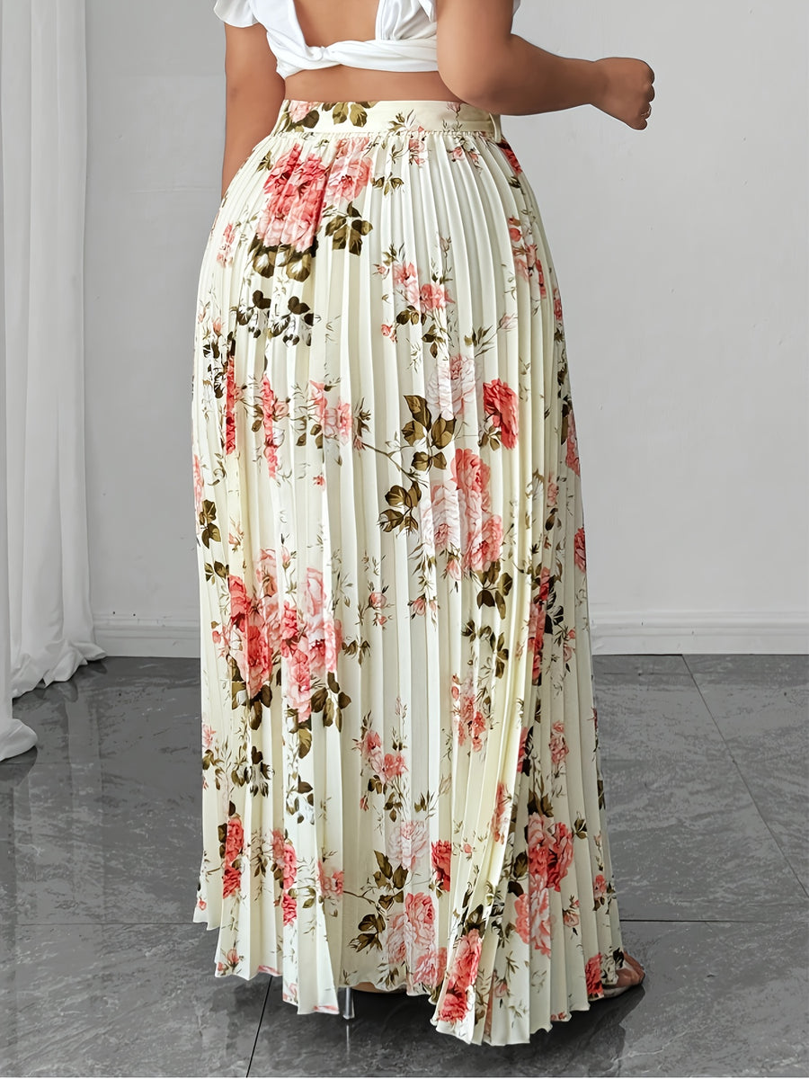 Elegant Printed Pleated Midi Skirt for Women, A-Line Silhouette with Vertical Ruffles, Formal & Casual Item Suitable for All Seasons, Suitable for Workplace, Parties, And Daily Occasions, Easy-Care Fashionable Bottoms - Multicolor