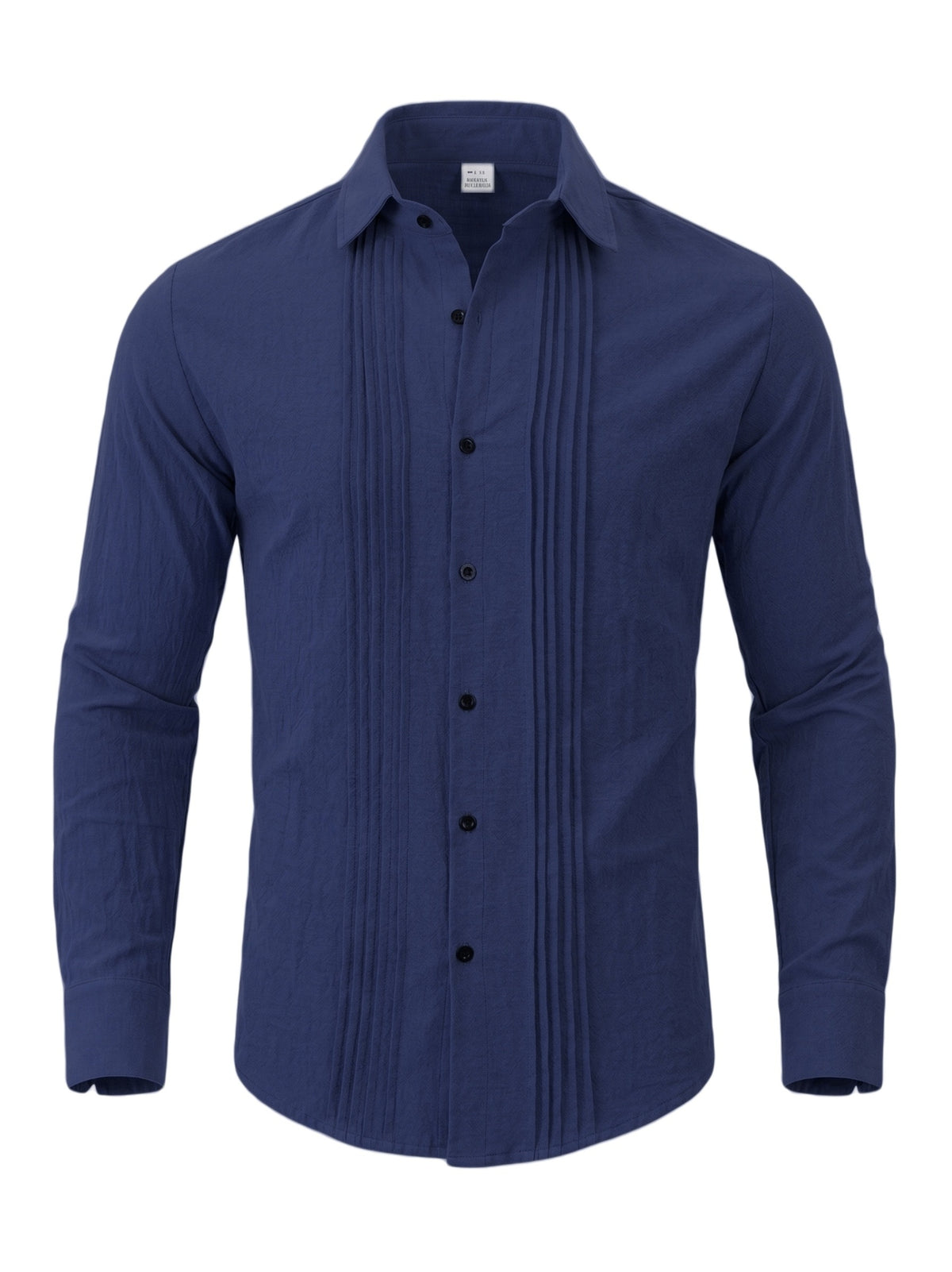 Men'S Fashion Top, Long Sleeve Gualabera Shirt with Pleated Front, Casual Shirt for Vacation, All-Season Casual Style - Navy Color