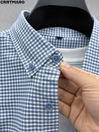Cartmaro Summer New Men'S Business Casual Plaid Short Sleeve Shirt Middle-Aged Wrinkle-Free Trendy All-Match Shirt DM - Red Grid