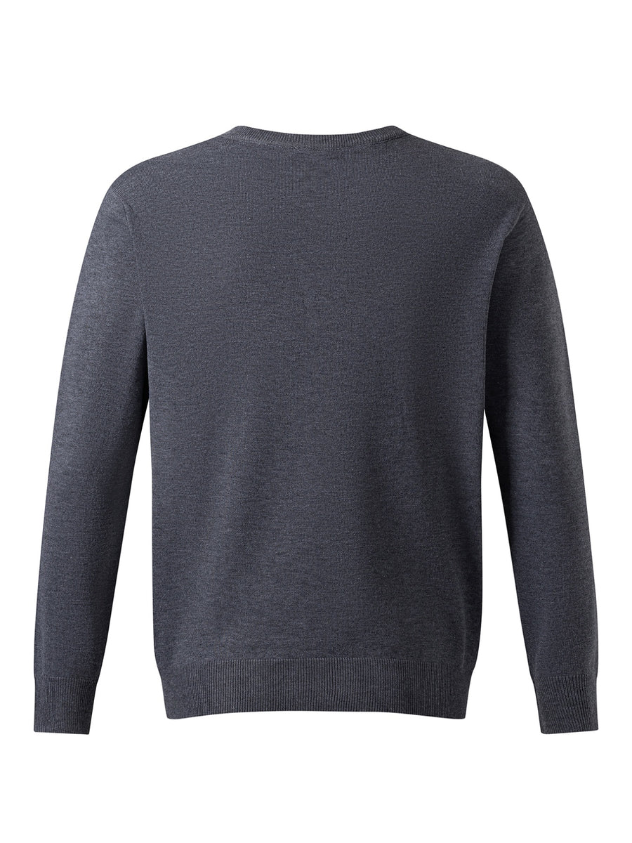 Men's Long-Sleeve Knit Sweater, Simple Style, Fashionable Men's Apparel, Regular Fit Versatile Crew Neck Knit T-Shirt, Suitable for Outdoor Leisure and Daily Wear - Grey