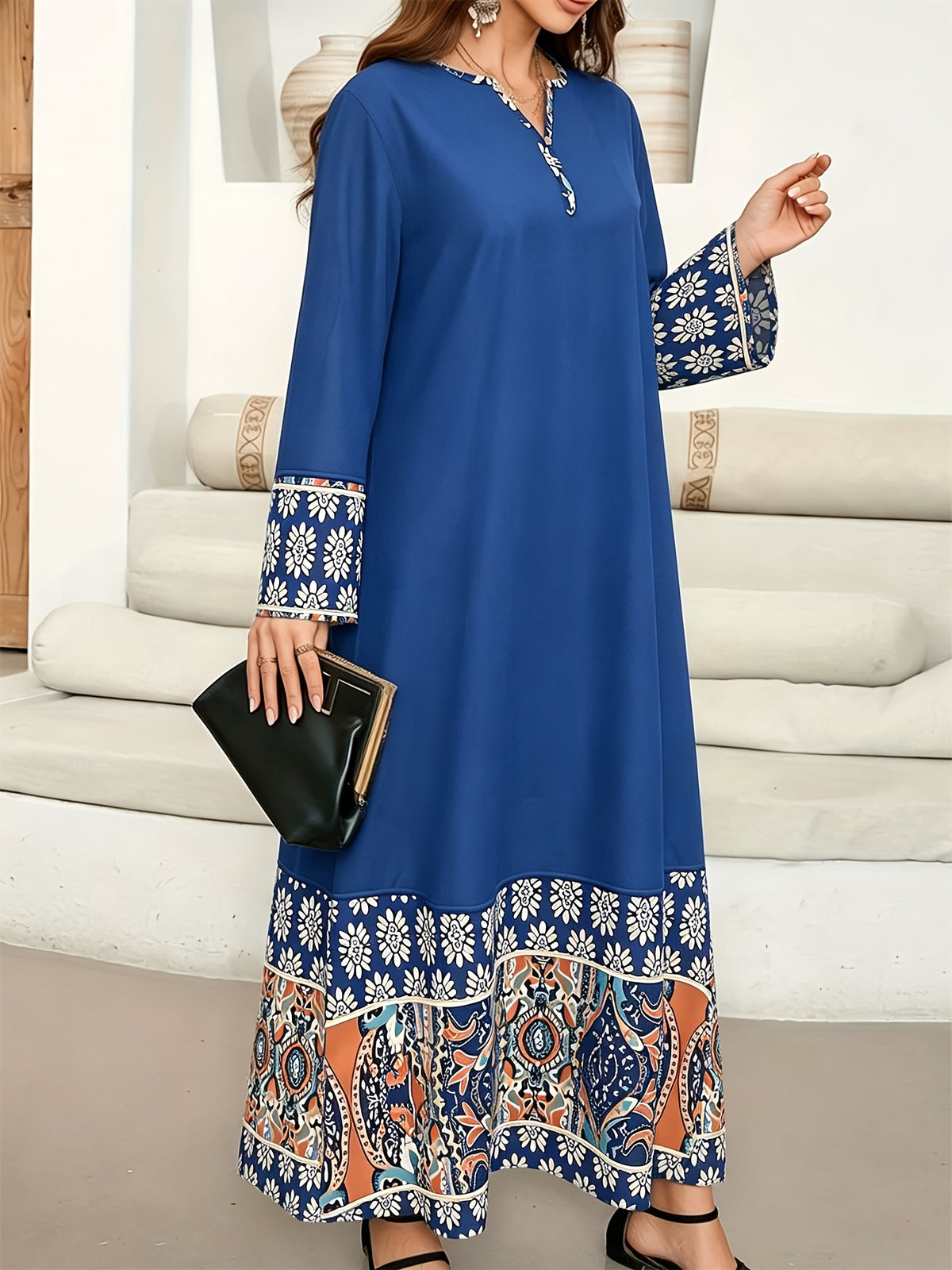 1pc Mixed Color Women'S Middle Eastern Long Tunic Dress - 1PCS Mixed Color