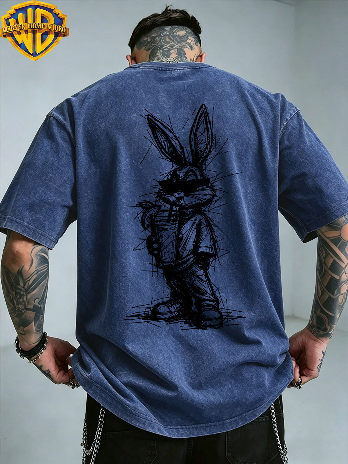 Warner Authorized WB Sunglasses Cool Rabbit Bags Beverage Quick Print Men'S Short Sleeve T-Shirt, Summer Comfortable Outdoor Top, Fashionable And Easy, Suitable for Daily Wearing, As a Friend Gathering Outfit - Royal Blue