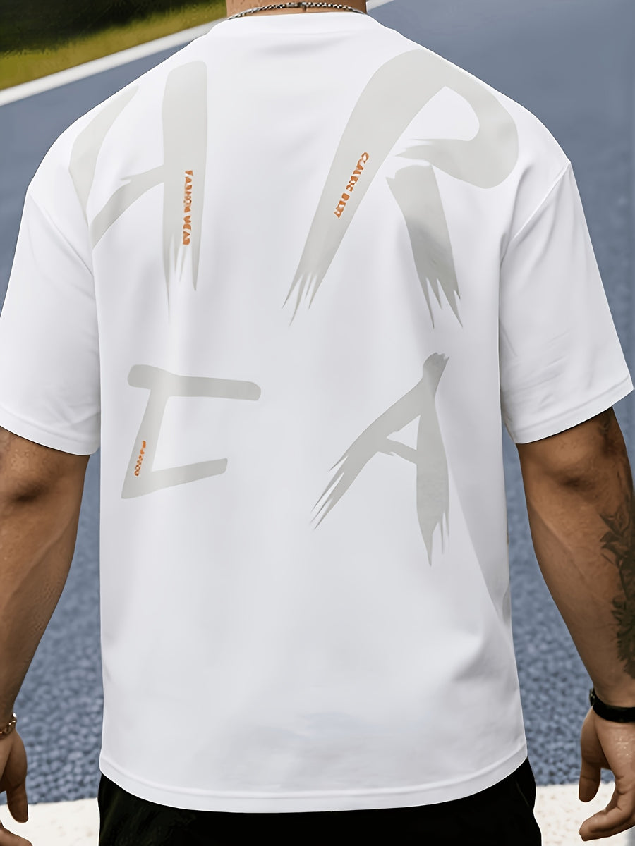 [Printed Design – Not Textured] Men's Short-Sleeve T-Shirt - Summer Loose-Fit Letter Print Stretch Crew Neck Breathable Trendy Sport Top - Youth Daily Wear, College Street Fashion, A Perfect Fashionable Gift - Mixed Color 3