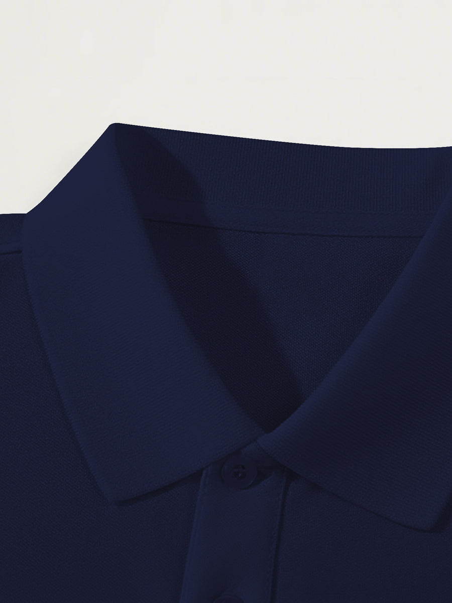 Men's Vintage Polo Shirt Short Sleeve Lapel Collar with Logo Letter Print - Retro Brand Logo, Machine Washable Regular Fit Casual Streetwear Suitable for Office, Semi-Formal & Casual Attire - Navy Color