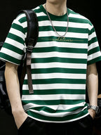 Simple Letter Print Fashion Men's Short Sleeve - Green And White