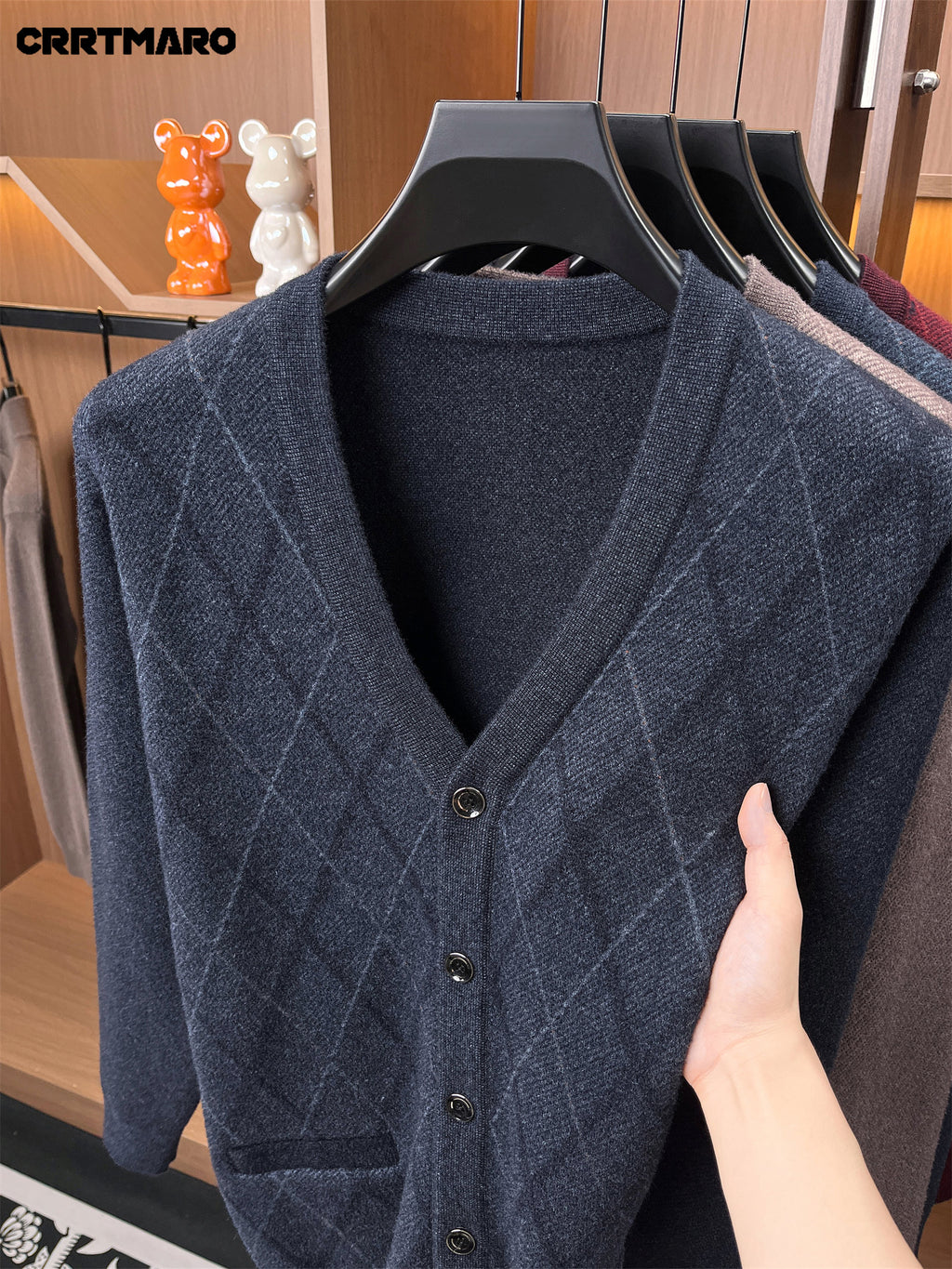 Men's Thick, V Neck Knit Cardigan, Warm Casual Layering Top for Fall and Winter - Medium Gray