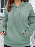 Los Angeles Letter Print Drawstring Hoodie, Casual Long Sleeve Pocket Sweatshirt, Women's Clothing - Mineral Green